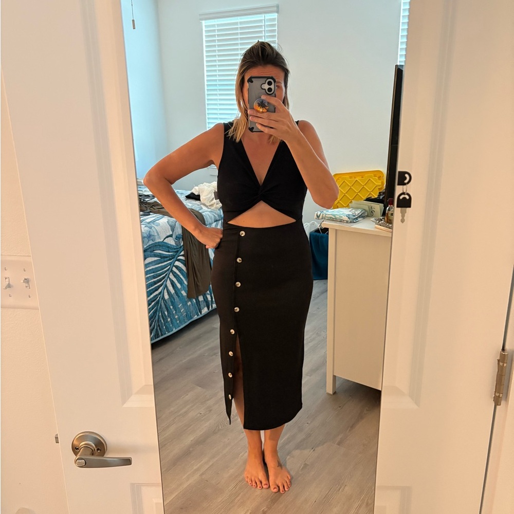 SHEIN Black Cut Out Pencil Midi Dress